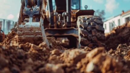 Fototapeta premium Close-up of Excavator Bucket Digging in Soil