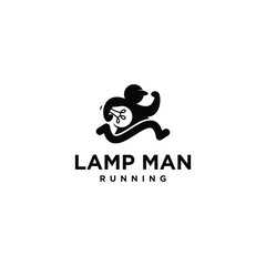 man in hat running carrying light bulb logo silhouette negative space design vector illustration inspiration