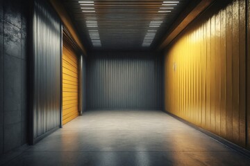 ndustrial Corridor with Yellow Door