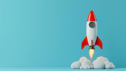 Rocket soaring into the sky, trailing profit symbols, investment success, 3D illustration