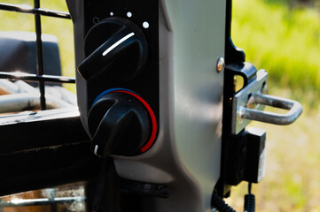 Controls of a small excavator in the cab. Background for special equipment theme concept