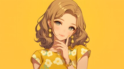 Anime Girl with Yellow Earrings. generative ai illustration.