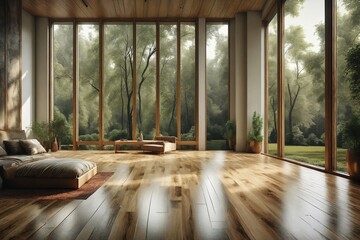 Nature-Inspired Living Room with Large Windows