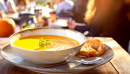 Kürbissuppe im Restaurant 