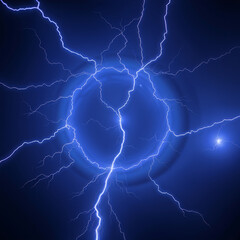 Blue Lightning Bolts with Electric Shock Patterns on Dark Background