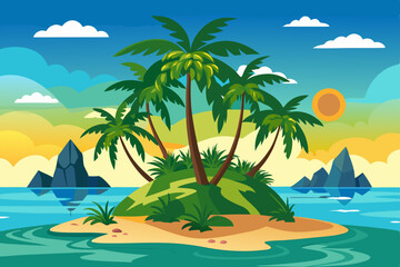 tropical island with palm trees vector illustration