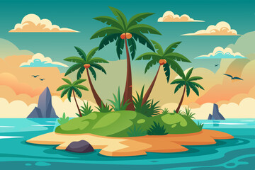 tropical island with palm trees vector illustration