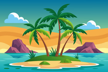 tropical island with palm trees vector illustration