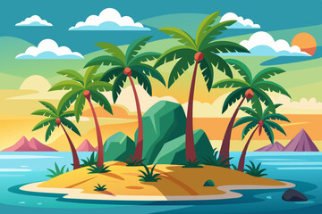 tropical island with palm trees vector illustration