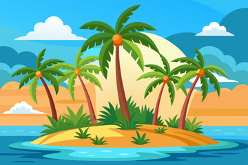tropical island with palm trees vector illustration