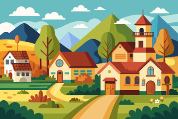 village and house vector illustration