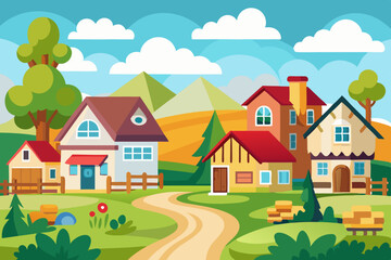village and house vector illustration