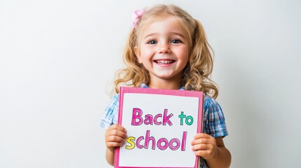 Ready to Learn: Happy Child with 'Back to School' Book, Radiating Positivity