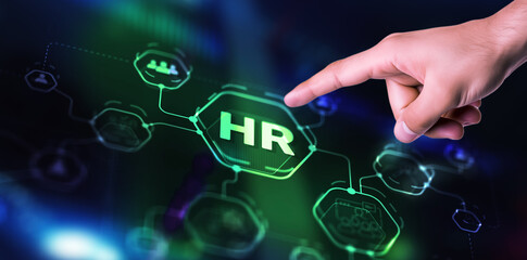 HR. Human resources management and recruitment concept. Double exposure network mixed media structure