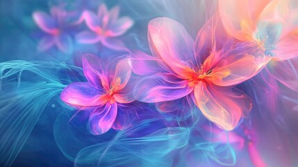 Fototapeta premium Meaningful flowers in an abstract design, set against a dynamic futuristic backdrop, representing life and connection