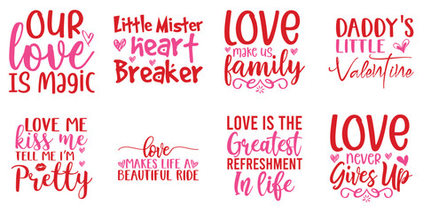 Elegant Valentines Hand Lettering, Labels And Badges Bundle Vector Illustration for Brochure, Decal, Holiday Cards