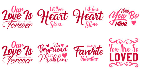 Modern Valentines Inscriptions, Phrases Set Vector Illustration for Packaging, Infographic, Book Cover