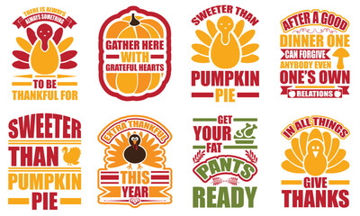 Naklejka premium Creative Thanksgiving Labels And Badges, Trendy Retro Style Illustration Pack Vector Illustration for Postcard, Printable, Bookmark