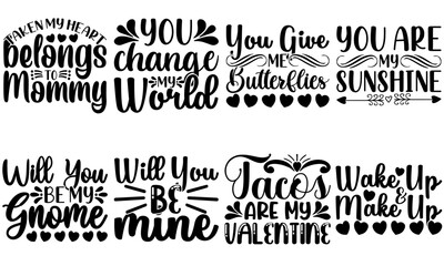 Fototapeta premium Modern Valentines Day Typography, Calligraphy Set Vector Illustration for Vouchers, T-Shirt Design, Icon