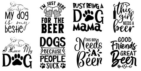 Minimalist Dog Birthday Trendy Retro Style Illustration, Typographic Emblems Set Vector Illustration for Bookmark, Stationery, Wrapping Paper