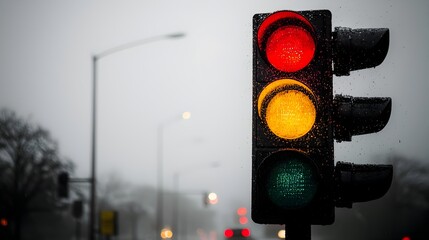 Frozen Midpoint of Traffic Light Signifying Decision-Making and Caution
