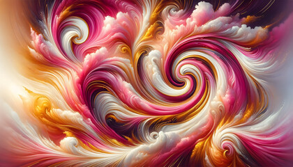 Vibrant abstract artwork with swirling shades of pink gold and white creates a luxurious visual effect