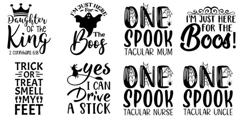 Elegant Halloween Quotes, Typographic Emblems Set Vector Illustration for Vouchers, Announcement, Book Cover