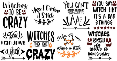 Fototapeta premium Elegant Halloween Trendy Retro Style Illustration, Inscriptions Set Vector Illustration for Mug Design, Poster, Announcement