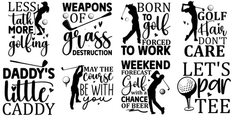Modern Golfing Trendy Retro Style Illustration, Phrases Bundle Vector Illustration for Bookmark, Sticker, Banner
