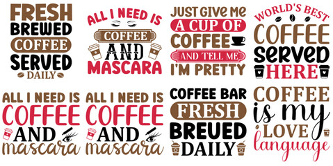 Simple Coffee Phrases, Quotes Bundle Vector Illustration for Printable, Book Cover, Mug Design