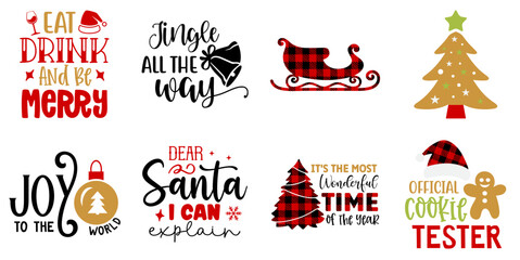 Vibrant Christmas Labels And Badges, Phrases Set Vector Illustration for Printable, Poster, Stationery