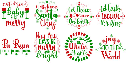 Classic Christmas Calligraphic Lettering, Typography Collection Vector Illustration for Banner, Poster, Printing Press