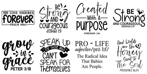 Minimal Christian Phrases, Typographic Emblems Bundle Vector Illustration for Poster, Announcement, Book Cover