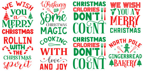 Elegant Christmas Kitchen Towels Invitation, Trendy Retro Style Illustration Bundle Vector Illustration for Decal, T-Shirt Design, Sticker