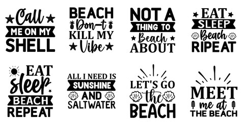 Simple Beach Hand Lettering, Calligraphic Lettering Collection Vector Illustration for Banner, Gift Card, Decal