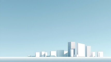 Fototapeta premium Minimalist Skyline of Modern City with Geometric Skyscrapers Against Calm Blue Sky
