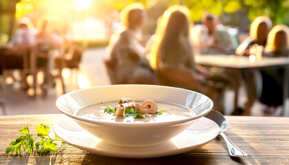 Champignonsuppe im Restaurant 