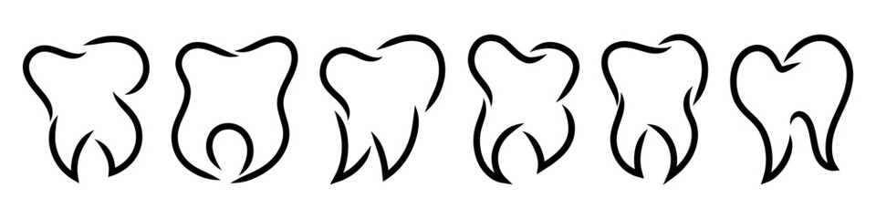 Tooth hand drawn illustration logo or icon. Teeth icon. Vector isolated on white background.