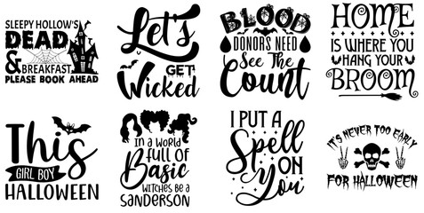 Creative Halloween Quotes, Hand Lettering Bundle Vector Illustration for Printable, T-Shirt Design, Motion Graphics