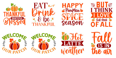 Fototapeta premium Modern Fall Labels And Badges, Trendy Retro Style Illustration Bundle Vector Illustration for Motion Graphics, Stationery, Packaging