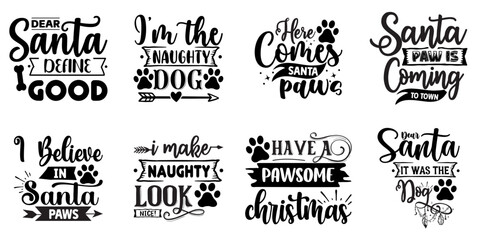 Minimalist Dog Christmas Bandana Quotes, Typography Collection Vector Illustration for Wrapping Paper, Packaging, Poster