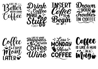 Elegant Coffee Hand Lettering, Trendy Retro Style Illustration Bundle Vector Illustration for Greeting Card, Decal, Packaging