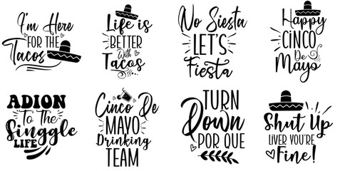 Colourful Cinco De Mayo Inscriptions, Typographic Emblems Collection Vector Illustration for Vouchers, Printable, Wrapping Paper