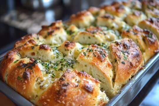 Cheesy Garlic Bread. Homemade Pull Apart Bread with Basil Infused Cheese