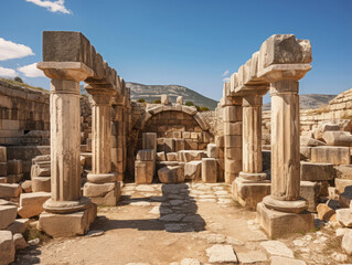 Obraz premium Eye Catching Old pillars at roman ruins of volubilis morocco north africa