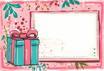 Hand drawn birthday card template with gift box illustration and space for personal message.