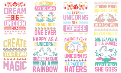 Fototapeta premium Modern Unicorn Calligraphic Lettering, Labels And Badges Collection Vector Illustration for Postcard, Book Cover, Magazine