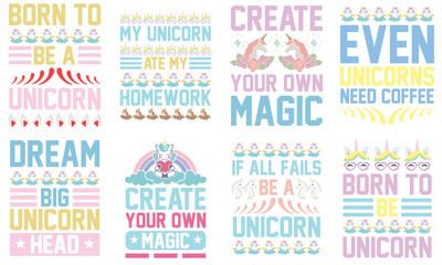 Classic Unicorn Quotes, Calligraphic Lettering Set Vector Illustration for Bookmark, Announcement, Mug Design