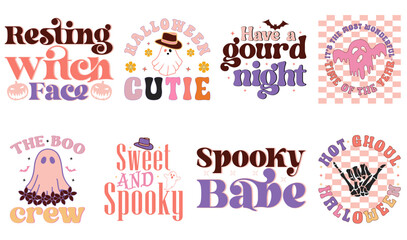 Minimal Retro Halloween Invitation, Calligraphic Lettering Collection Vector Illustration for Printing Press, Stationery, Label