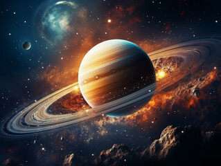 Naklejka premium Amazing saturn in the starry night sky